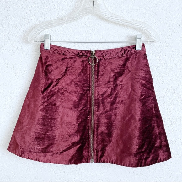 Free People Dresses & Skirts - Free People One and Only Fit Flare Velvet Wine Burgundy Zipper Mini Skirt 4